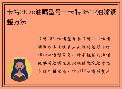 卡特307c油嘴型号—卡特3512油嘴调整方法