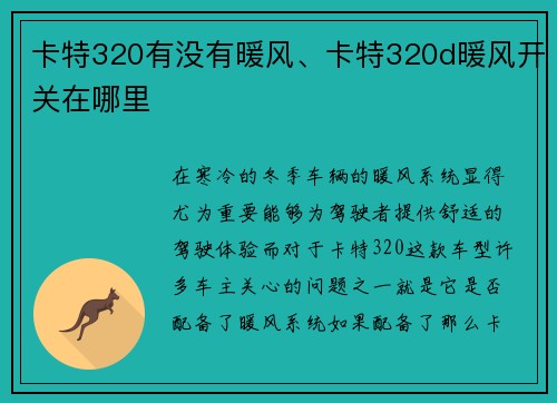 卡特320有没有暖风、卡特320d暖风开关在哪里